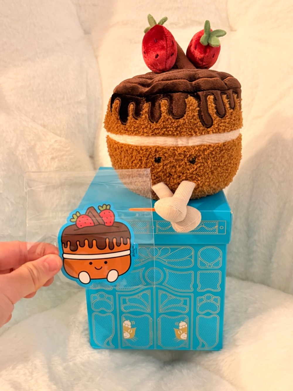Jellycat London exclusive Chocolate Cake with Strawberries and a box